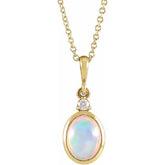 14K Yellow Gold 8x6 mm Natural Ethiopian Opal & .03 CT Natural Diamond 16-18" Necklace