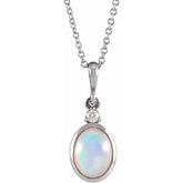 14K White Gold 8x6 mm Natural Ethiopian Opal & .03 CT Natural Diamond 16-18" Necklace