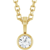 14K Yellow Gold .06 CT Natural Diamond Bezel-Set Solitaire 16-18" Necklace