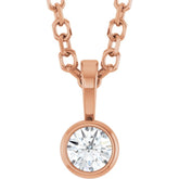 14K Rose Gold .06 CT Natural Diamond Bezel-Set Solitaire 16-18" Necklace