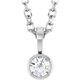 Sterling Silver .06 CT Natural Diamond Bezel-Set Solitaire 16-18" Necklace