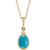 14K Yellow Gold 8x6 mm Natural Turquoise & .03 CT Natural Diamond 16-18" Necklace