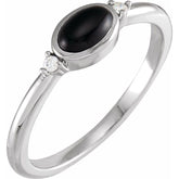 14K White Gold 6x4 mm Round Natural Black Onyx & .03 CTW Natural Diamond Ring