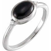 Sterling Silver 8x6 mm Round Natural Black Onyx & .03 CTW Natural Diamond Ring