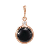 14K Rose Gold 8 mm Natural Black Onyx & .03 CT Natural Diamond Cabochon Pendant