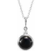 14K White Gold 8 mm Natural Black Onyx & .03 CT Natural Diamond Cabochon 16-18" Necklace