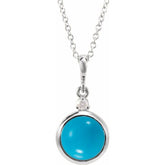14K White Gold 6 mm Natural Turquoise & .03 CT Natural Diamond Cabochon 16-18" Necklace