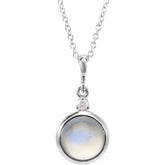 14K White Gold 6 mm Natural Rainbow Moonstone & .03 CT Natural Diamond Cabochon 16-18" Necklace