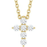 14K Yellow Gold 1/6 CTW Lab-Grown Diamond Cross 16-18" Necklace