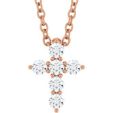 14K Rose Gold 1/6 CTW Lab-Grown Diamond Cross 16-18" Necklace