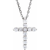14K White Gold 1/4 CTW Lab-Grown Diamond Cross 16-18" Necklace