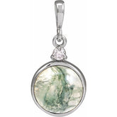 14K White Gold 8 mm Natural Moss Agate & .03 CTW Natural Diamond Pendant