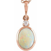 14K Rose Gold 12x10 mm Natural White Opal & .03 CT Natural Diamond Cabochon Pendant