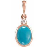 14K Rose Gold 10x8 mm Natural Turquoise & .03 CT Natural Diamond Cabochon Pendant
