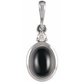 14K White Gold 10x8 mm Natural Black Onyx & .03 CT Natural Diamond Cabochon Pendant