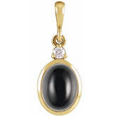 14K Yellow Gold 10x8 mm Natural Black Onyx & .03 CT Natural Diamond Cabochon Pendant