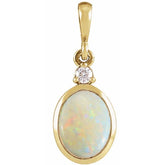 14K Yellow Gold 10x8 mm Natural White Opal & .03 CT Natural Diamond Cabochon Pendant