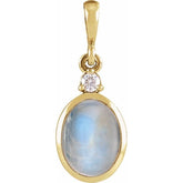 14K Yellow Gold 10x8 mm Natural Rainbow Moonstone & .03 CT Natural Diamond Cabochon Pendant