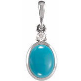 14K White Gold 10x8 mm Natural Turquoise & .03 CT Natural Diamond Cabochon Pendant
