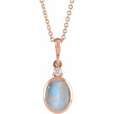 14K Rose Gold 5x3 mm Natural Rainbow Moonstone & .03 CT Natural Diamond 16-18" Necklace