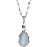 Platinum 5x3 mm Natural Rainbow Moonstone & .03 CT Natural Diamond 16-18" Necklace