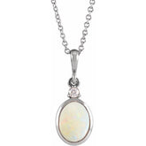 14K White Gold 10x8 mm Natural White Opal & .03 CT Natural Diamond 16-18" Necklace