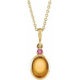 14K Yellow Gold 8x6 mm Natural Citrine & Natural Pink Tourmaline 16-18" Necklace