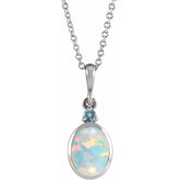 Platinum 8x6 mm Lab-Grown White Opal & Natural London Blue Topaz 16-18" Necklace