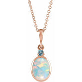 14K Rose Gold 8x6 mm Lab-Grown White Opal & Natural London Blue Topaz 16-18" Necklace
