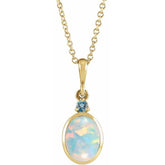 14K Yellow Gold 8x6 mm Lab-Grown White Opal & Natural London Blue Topaz 16-18" Necklace