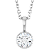 14K White Gold 1/3 CT Natural Diamond Bezel-Set Solitaire 16-18" Necklace