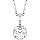 Sterling Silver 1/2 CT Natural Diamond Bezel-Set Solitaire 16-18" Necklace