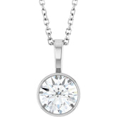 Sterling Silver 9/10 CT Natural Diamond Bezel-Set Solitaire 16-18" Necklace