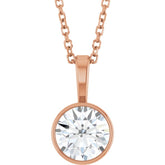 14K Rose Gold 9/10 CT Natural Diamond Bezel-Set Solitaire 16-18" Necklace