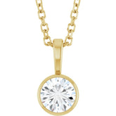 14K Yellow Gold 1/3 CT Lab-Grown Diamond Bezel-Set Solitaire 16-18" Necklace