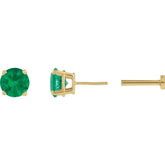 14K Yellow Gold Lab-Grown Emerald Earring