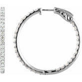 14K White Gold 5 CTW Natural Diamond Inside-Outside 41.5 mm Hinged Hoop Earrings