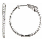 Sterling Silver Imitation White Cubic Zirconia Inside-Outside 26.5 mm Hinged Hoop Earrings