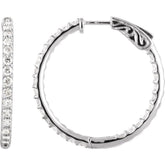 Platinum 2 CTW Natural Diamond Inside-Outside 29.5 mm Hinged Hoop Earrings