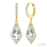 14X7 MM Evoque Gemstones Kite Shape Green Amethyst and 1/3 Ctw Round Cut Diamond Semi-Precious Earrings in 14K Yellow Gold
