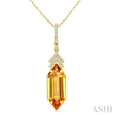 16X6 MM Evoque Gemstone Hexagon Shape Citrine and 1/10 Ctw Round Cut Diamond Semi-Precious Pendant With Chain in 10K Yellow Gold