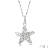 1/10 Ctw Starfish Petite Round Cut Diamond Fashion Pendant With Chain in 14K White Gold