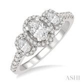 5/8 Ctw Oval Shape Past Present and Future Round Cut Diamond Semi-Mount Engagement Ring in 14K White Gold