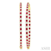 2.1 MM Ruby and Alternating 2 1/2 Ctw Round Cut Inside-Out Diamond Precious Hoop Earrings in 14K Yellow Gold