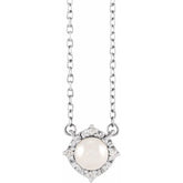 Sterling Silver Cultured White Freshwater Pearl & .04 CTW Natural Diamond Halo-Style 18" Necklace