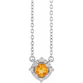Sterling Silver Natural Citrine & .04 CTW Natural Diamond Halo-Style 18" Necklace