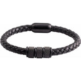 Black PVD Stainless Steel 6 mm Braided Leather 8" Bracelet