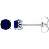 14K White Gold 6x6 mm Cushion Lab-Grown Blue Sapphire Earrings