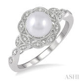 6.5x6.5 MM Cultured Pearl and 1/20 Ctw Round Cut Diamond Ring in Sterling Silver