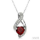 7x7 MM Heart Shape Garnet and 1/20 Ctw Single Cut Diamond Semi-Precious Pendant in 10K White Gold with Chain